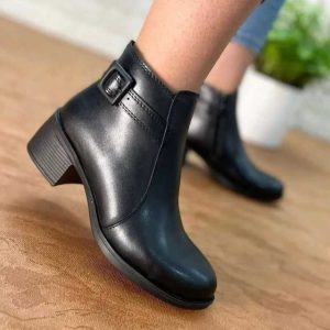 کفش بوت بغل زیپ سگکدار پاشنه دار